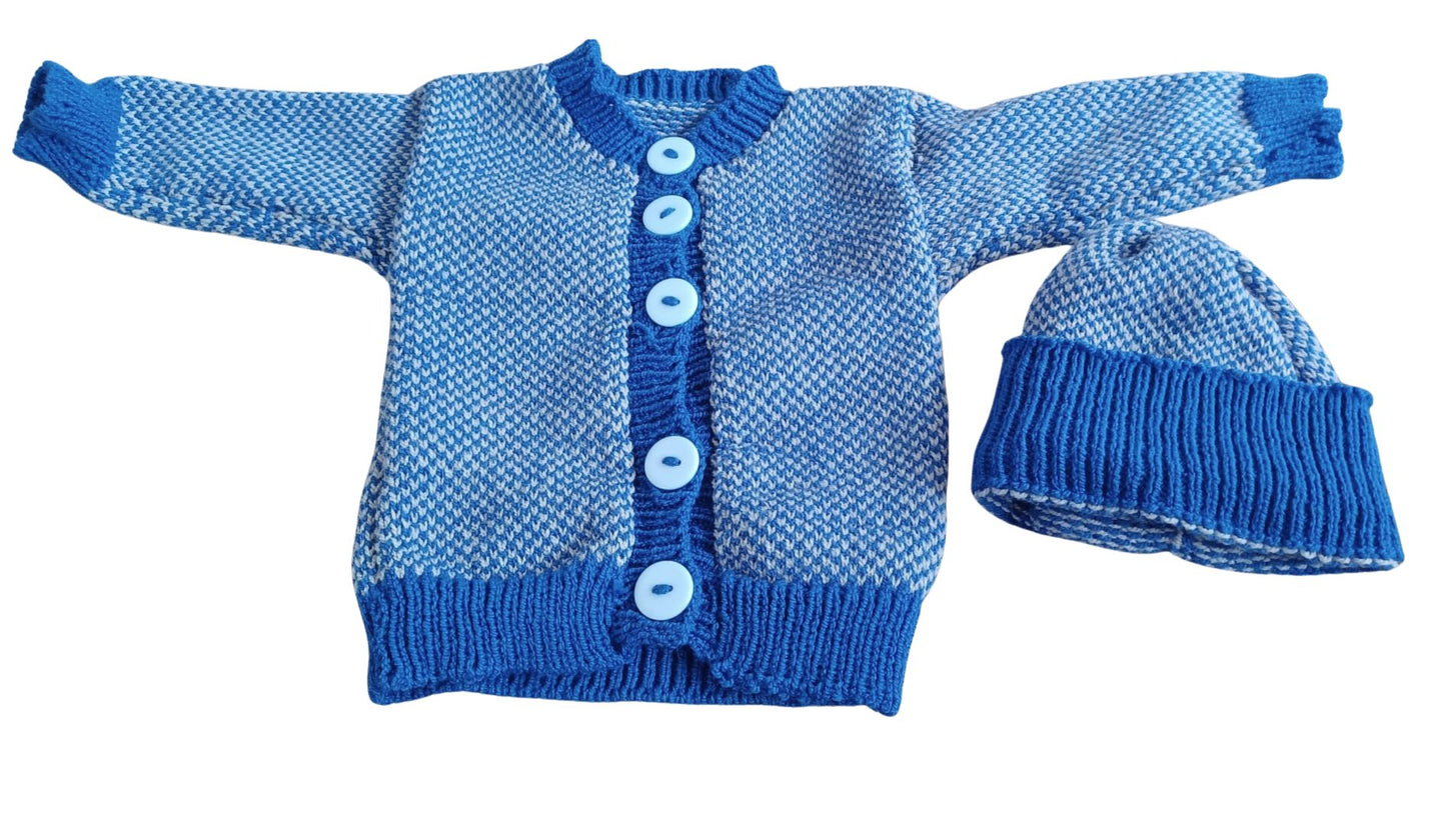 Blue and Grey patterned Cardigan.