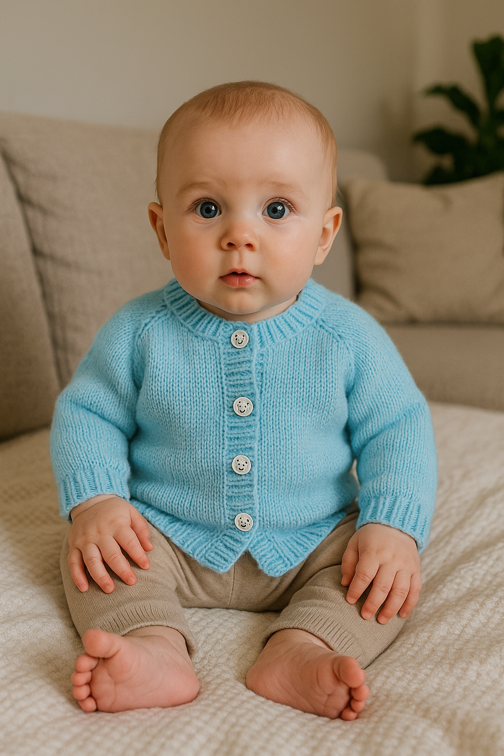 Super Soft Round-Neck Baby Cardigan with Bunny Buttons