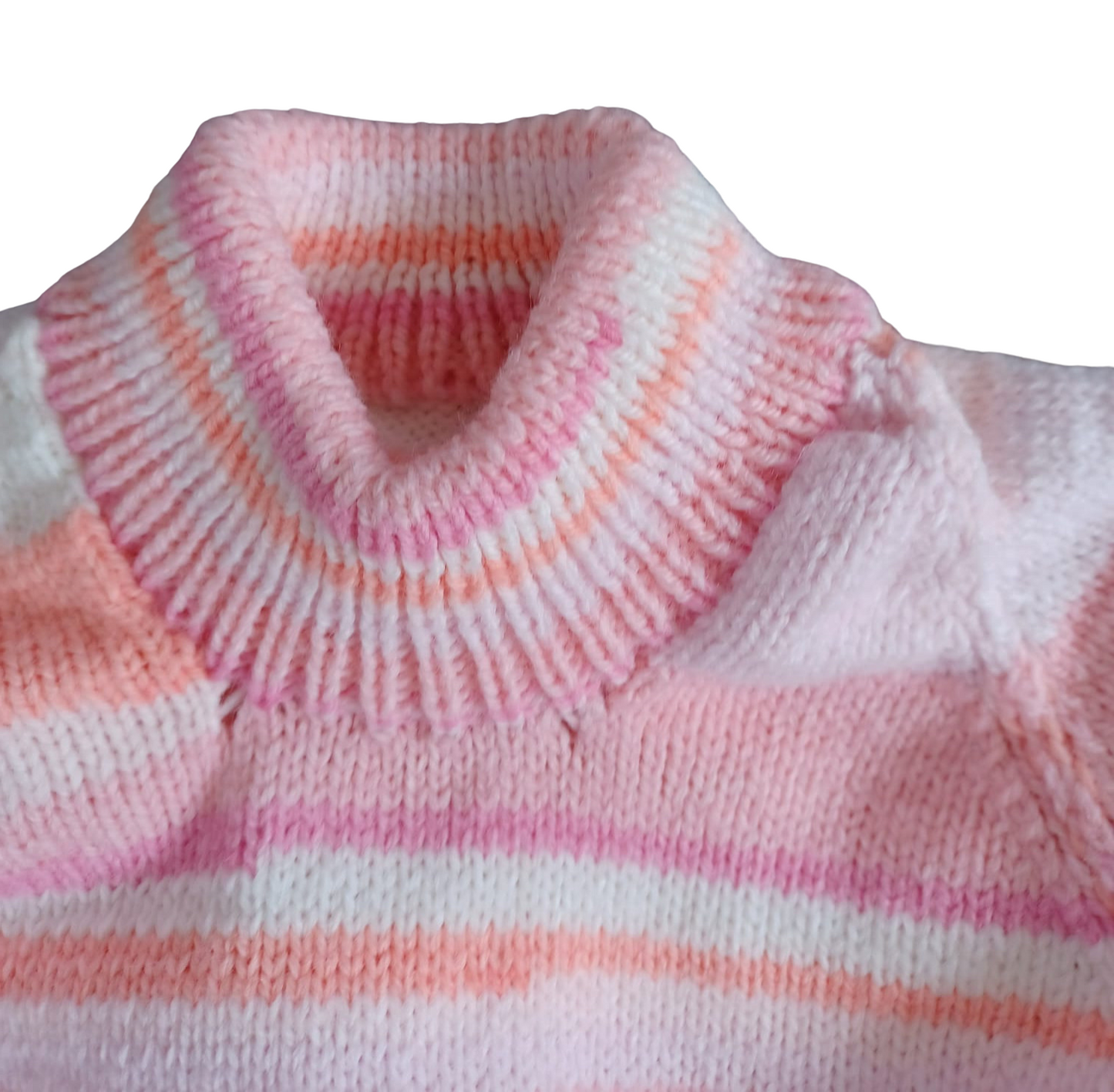 Striped Pink, Peach and White round necked Jumper