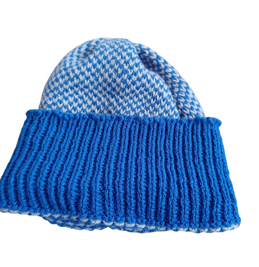 Blue and Grey Hat, matches cardi or lovely to wear on its own.