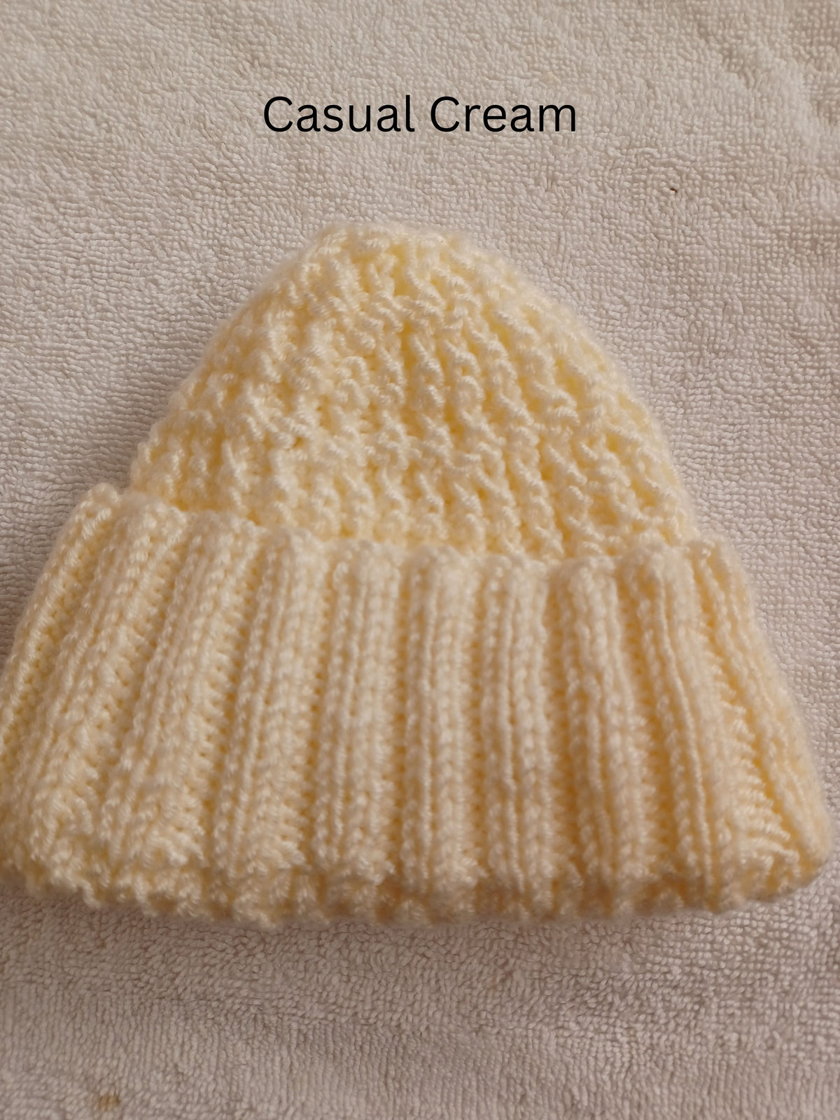 Casual Cream Hand Knitted Hat, lovely pattern.