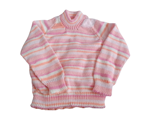 Striped Pink, Peach and White round necked Jumper