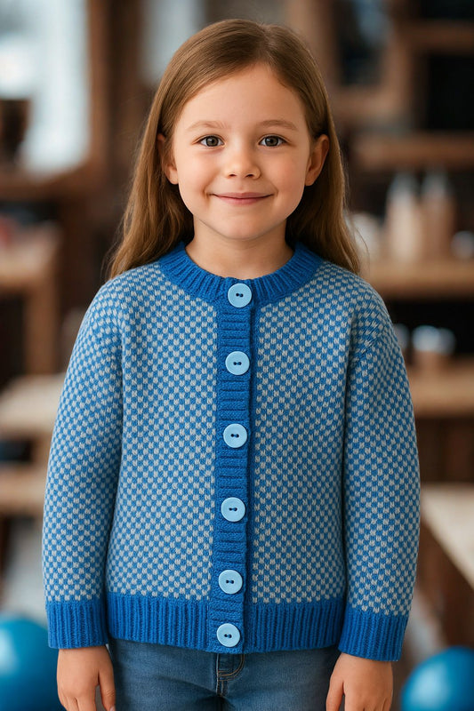 Blue and Grey patterned Cardigan.