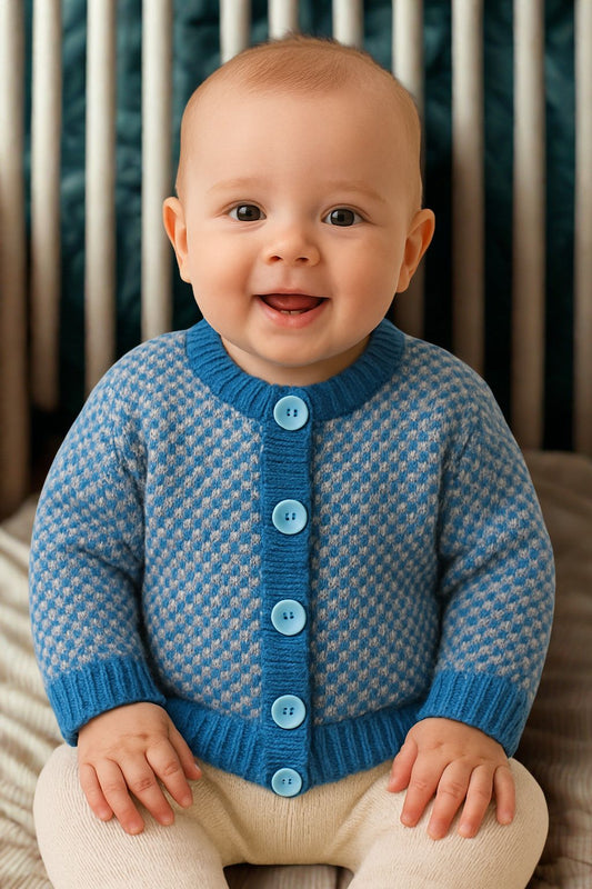 Blue and Grey patterned Cardigan.