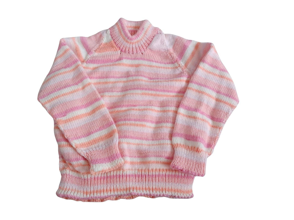 Knitted Striped Jumper. Peach/Pink & White. Soft and pretty, Warm and versatile.